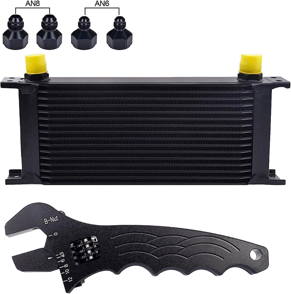 16 Row AN10-10AN Stacked Plate Oil Cooler 6AN 8AN Adapter Universal Engine Transmission Bundle with an 3-12 Wrench Spanner
