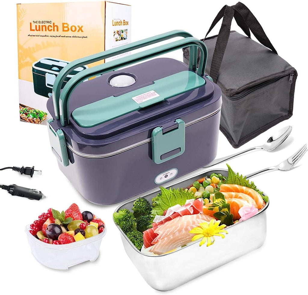 Eleckfun Electric Lunch Box Food Heater Portable Heated Lunch Box for Adult Heatable Food Warmer for Work Car Truck Home 1.8L 80W 3-IN-1 110V/12V/24V Royal Green