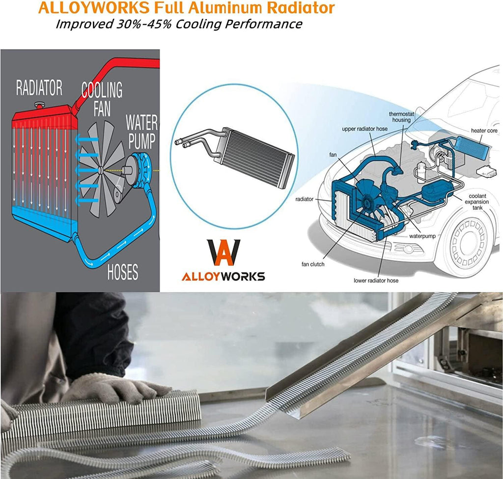 ALLOYWORKS CU1553 Full Aluminum Radiator for 1994-2002 Dodge Ram 2500 3500 Quad Cab 5.9L L6 Turbo Diesel Cummins 1995 1996 1997 1998 1999 2000 2001 Radiators(3 Row Core, Crossflow Radiator)