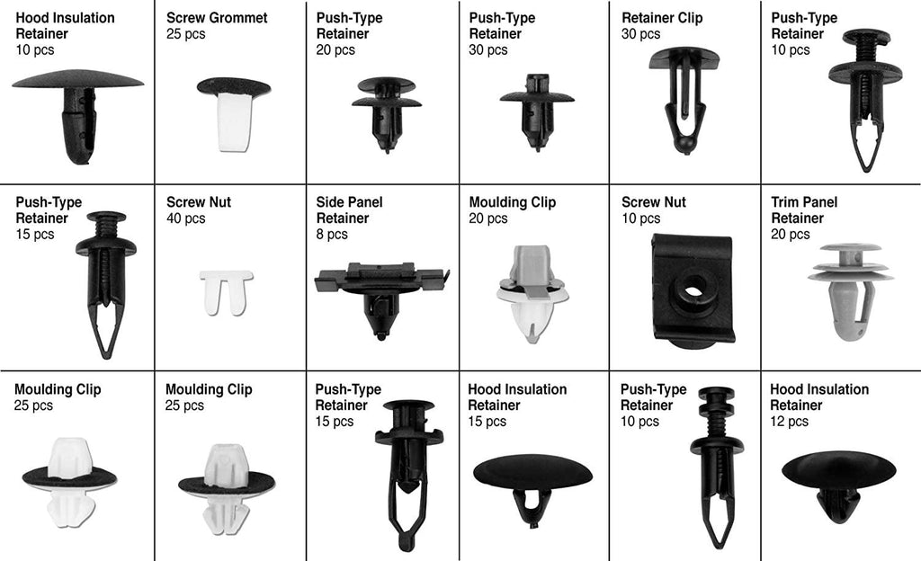 W5243 340Pc Toyota & Lexus Trim Clips | Trim Clips for Doors, Bumpers, Paneling & More | Most Popular Sizes for Toyota & Lexus | Case & Picture Insert for Quick Part Identification