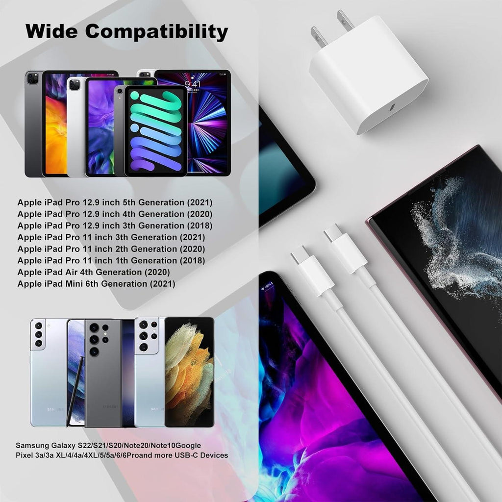 Iphone 15 Charger Fast Charging,20W Apple Ipad USB C Fast Charger,2Pack 6Ft USB C Wall Charger Block for Iphone 15/15 Plus/15 Pro/15 Pro Max, Ipad Pro/Air/Mini, Macbook (White)