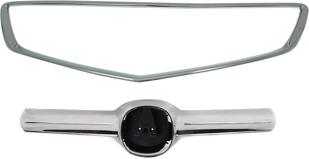 Center, Lower Grille Trim Set of 2 Compatible with 2004-2006 Acura TL Chrome