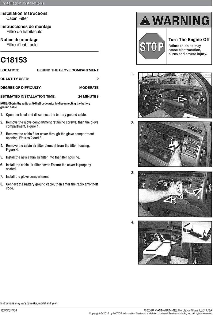 C18153 one Advanced Cabin Air Filter Compatible with Select Mercedes-Benz and Maybach
