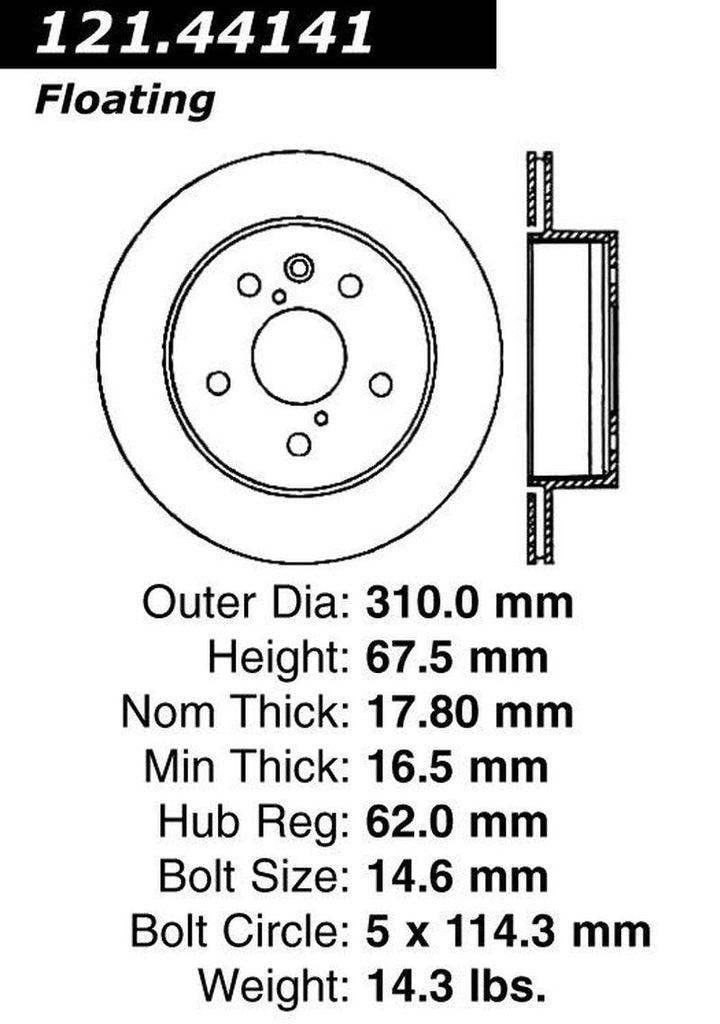 Centric Rear Disc Brake Rotor for Lexus (121.44141)