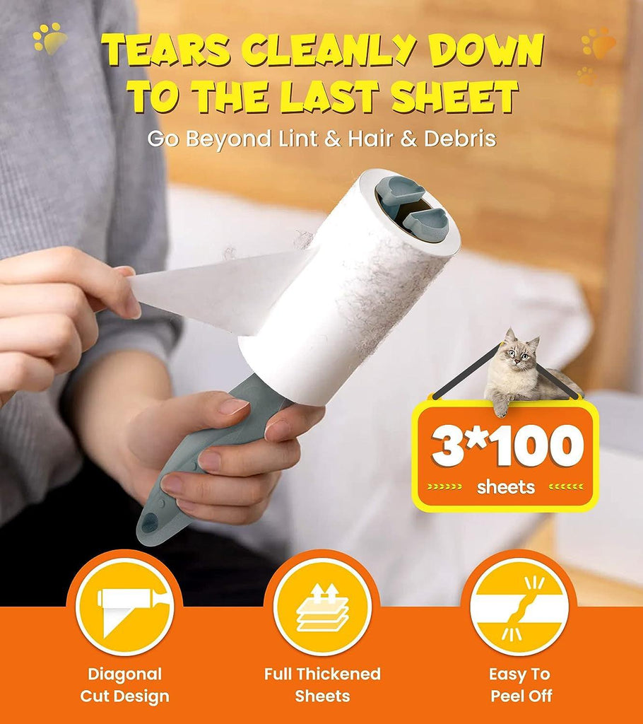 UEZETO Extra Sticky Lint Rollers for Pet Hair, 300 Sheets Upgraded Value Set Lint Roller with 3 Durable Handles and 3 Rollers, Portable Pet Lint Remover for Clothes, Furniture, Carpet, Dog & Cat Hair