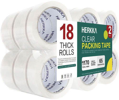 Clear Packing Tape,  18 Rolls Heavy Duty Packaging Tape for Shipping Packaging Moving Sealing, Thicker Clear Packing Tape, 2 Inches Wide, 65 Yards per Roll, 1170 Total Yards