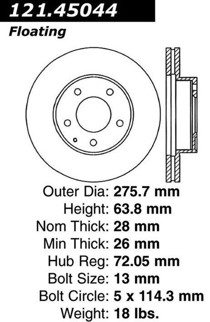 Centric Front Disc Brake Rotor for 1992-1995 MPV (121.45044)
