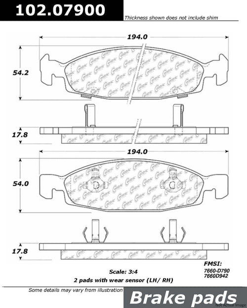 Centric Front Disc Brake Pad for 1999-2002 Grand Cherokee (102.07900)