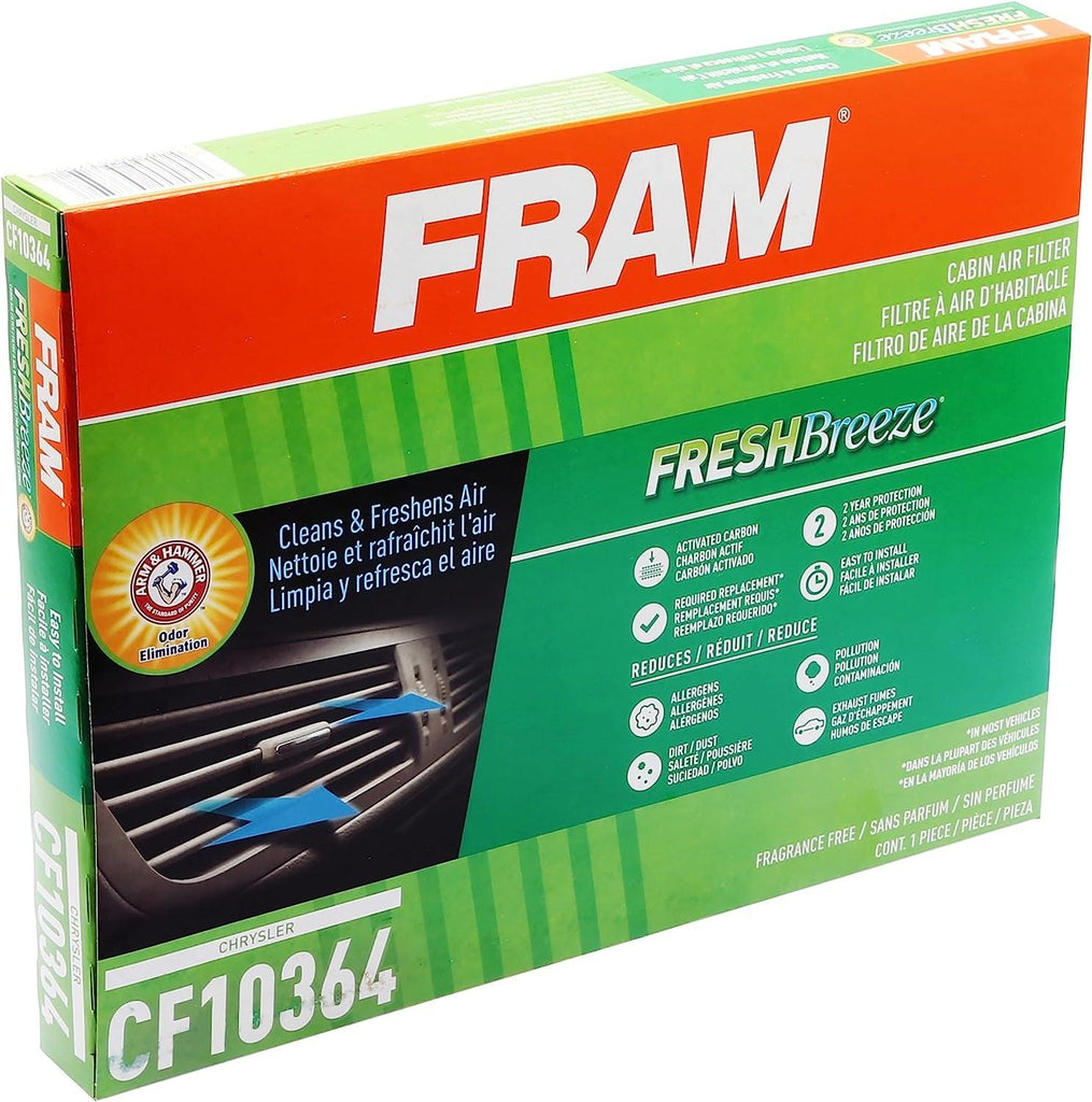Fresh Breeze Cabin Air Filter Replacement for Car Passenger Compartment W/ Arm and Hammer Baking Soda, Easy Install, CF10364 for Select Chrysler and Dodge Vehicles
