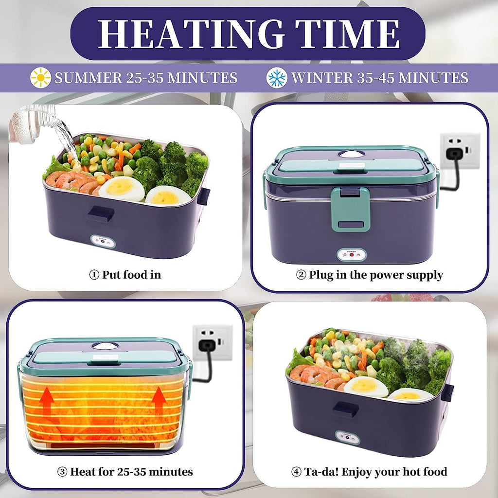 Eleckfun Electric Lunch Box Food Heater Portable Heated Lunch Box for Adult Heatable Food Warmer for Work Car Truck Home 1.8L 80W 3-IN-1 110V/12V/24V Royal Green