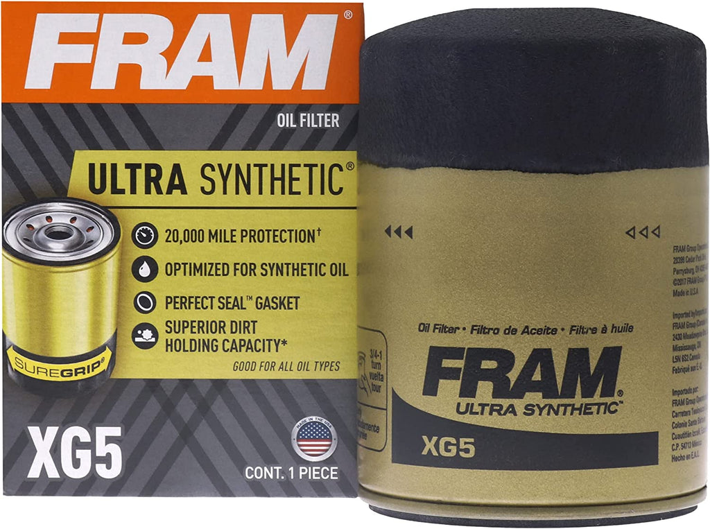 Ultra Synthetic XG5, 20K Mile Change Interval Spin-On Oil Filter with Suregrip, 1 Piece - Packaging May Vary