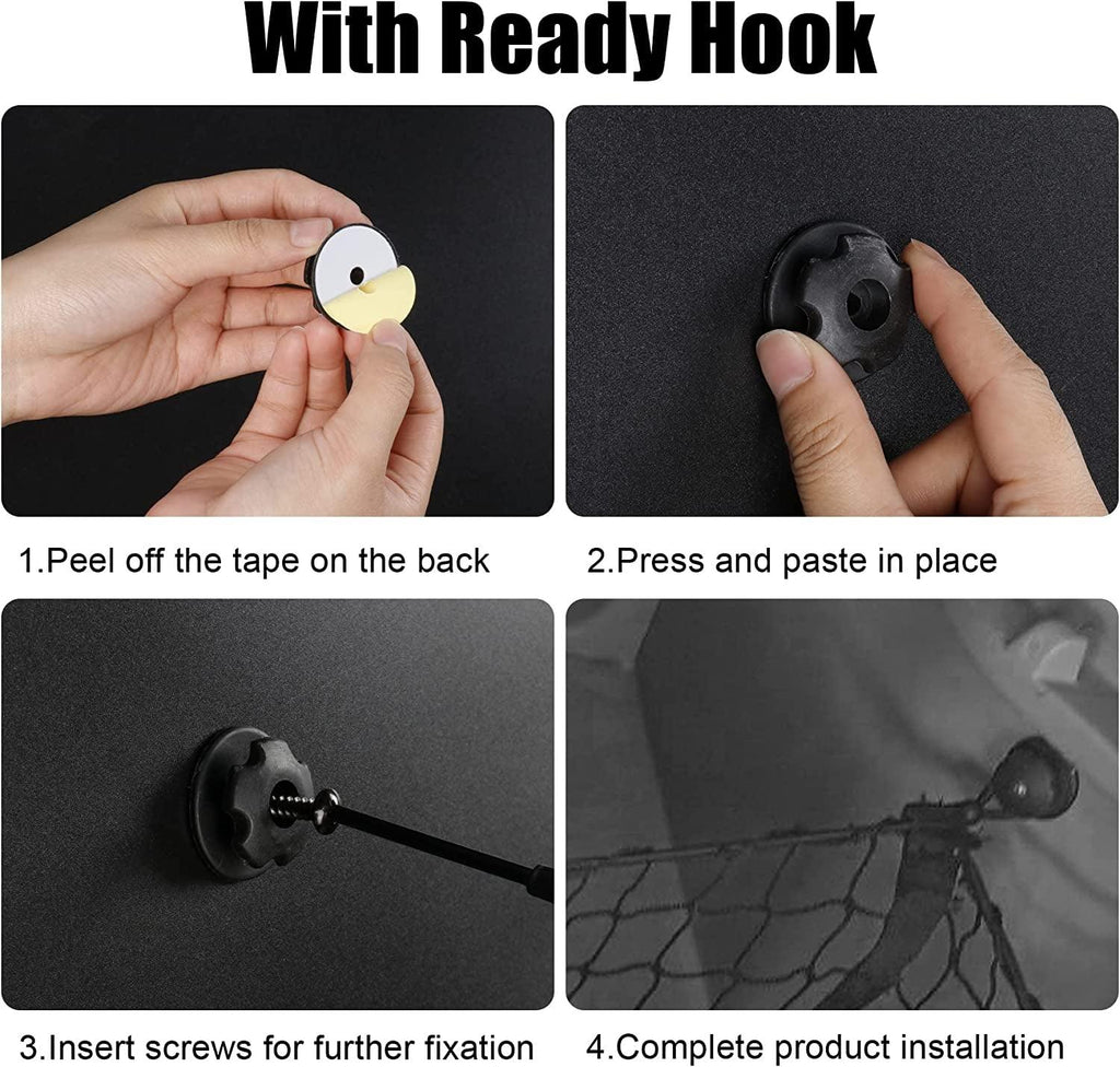 Amiss Heavy Duty Mesh Cargo Net, 3 Pocket Trunk Bed Storage Organizer Compatible for SUV, Car, Pickup Truck Bed, Etc.With 4 Metal Hooks (11.8×11.8×47.3 Inch), Black