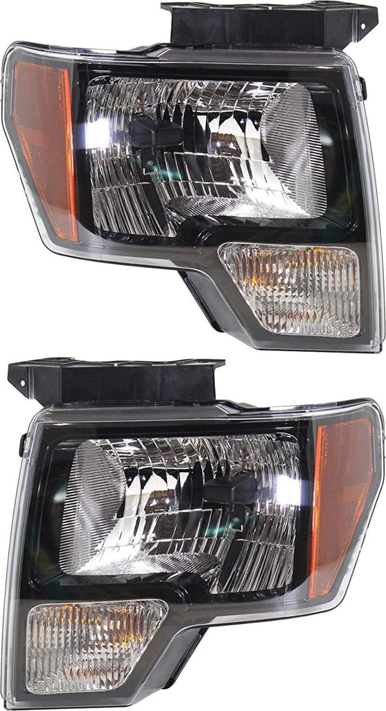 Head Lamp Compatible with 2010-2014 Ford F150 Assembly Halogen Black Trim - CAPA Passenger and Driver Side