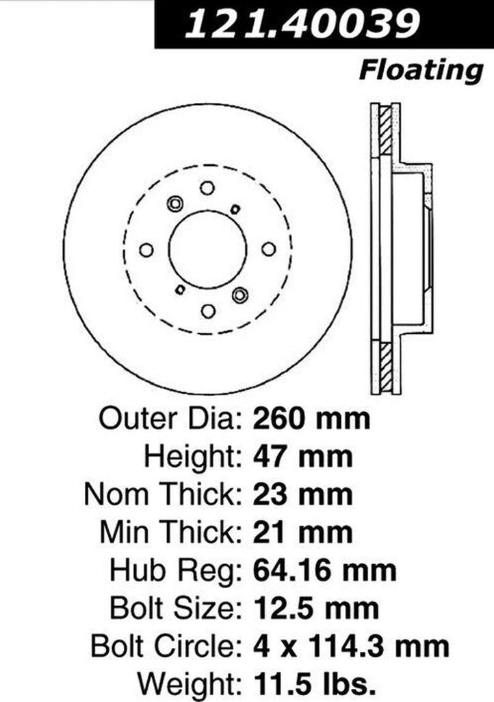 Centric Front Disc Brake Rotor for Accord, CL (121.40039)