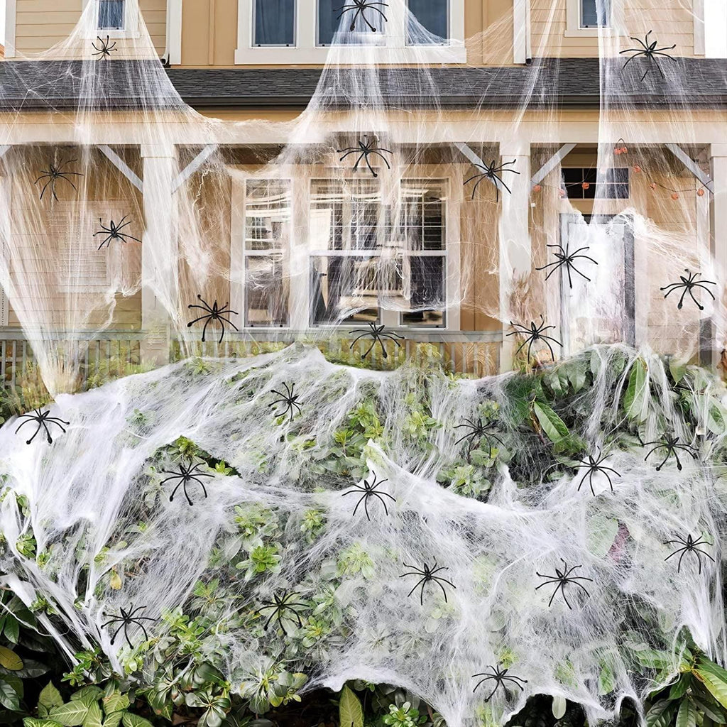 900 Sqft Spider Webs Halloween Decorations Bonus with 30 Fake Spiders, Super Stretch Cobwebs for Halloween Indoor and Outdoor Party Supplies
