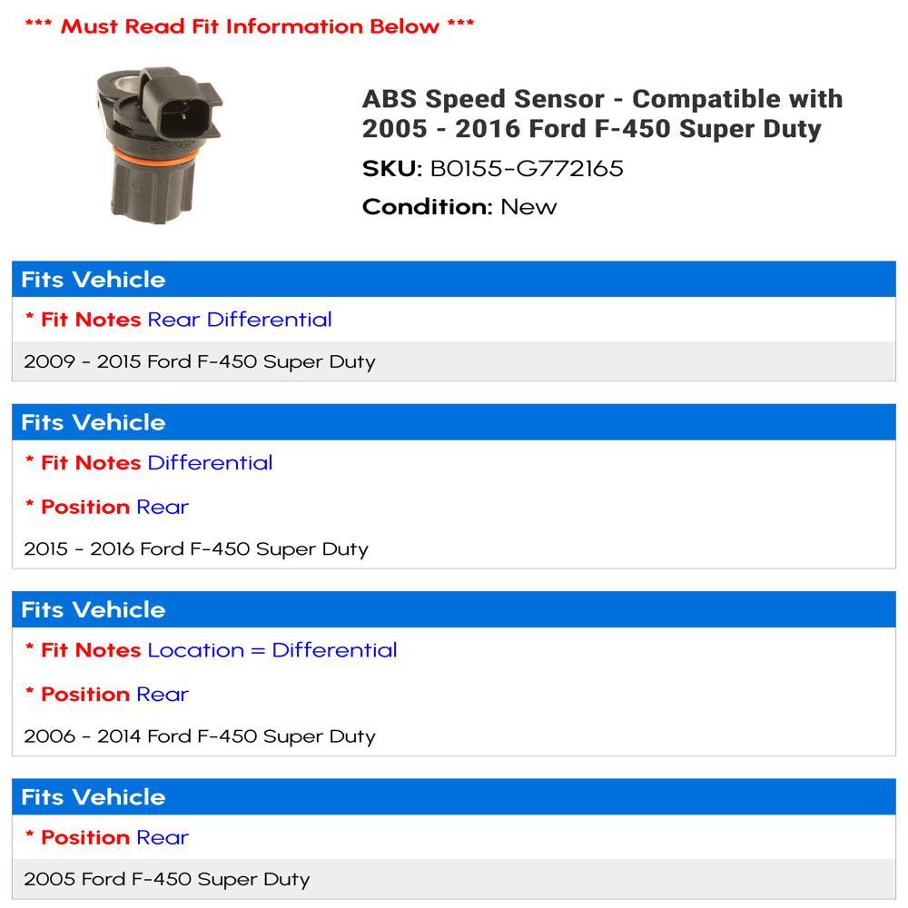 ABS Speed Sensor - Compatible with 2005 - 2016 Ford F-450 Super Duty 2006 2007 2008 2009 2010 2011 2012 2013 2014 2015