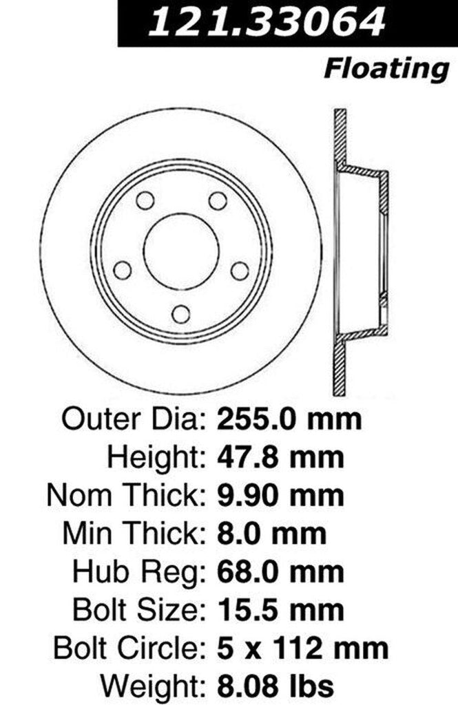 Centric Rear Disc Brake Rotor for Allroad Quattro, A6 Quattro (121.33064)