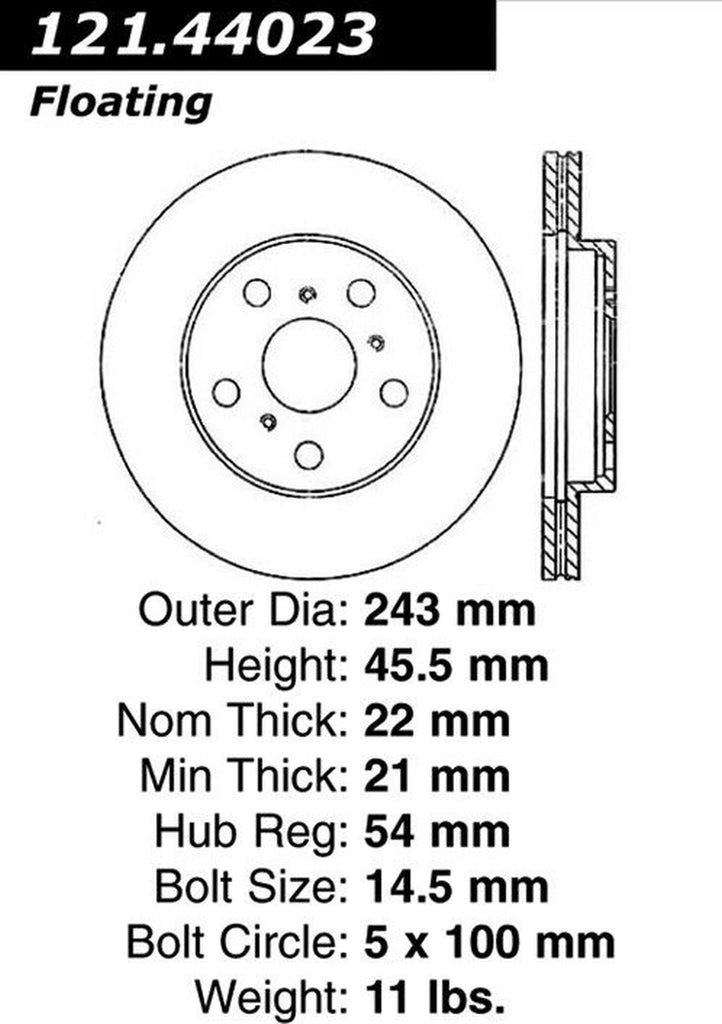 Centric Front Disc Brake Rotor for 1983-1986 Camry (121.44023)