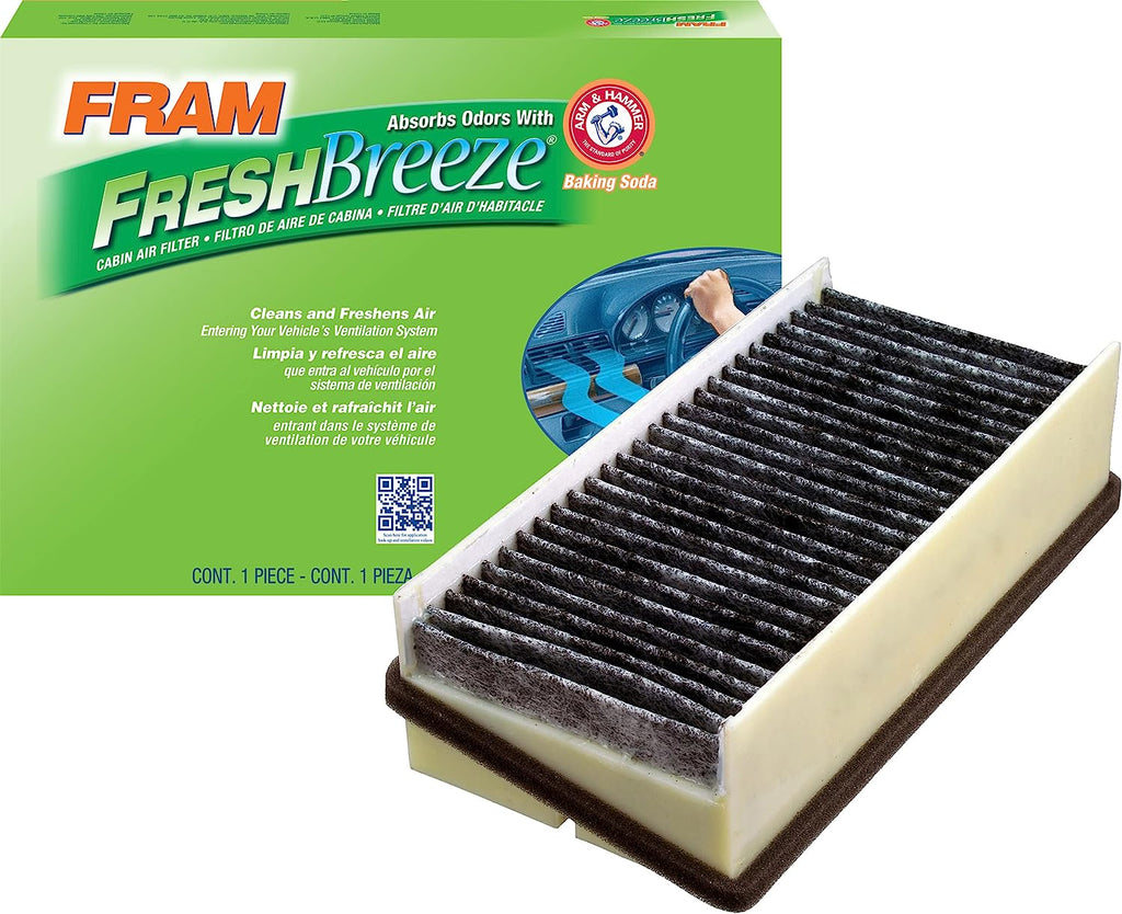 Fresh Breeze Cabin Air Filter Replacement for Car Passenger Compartment W/ Arm and Hammer Baking Soda, Easy Install, CF8327A for Select Chevrolet and Pontiac Vehicles , White