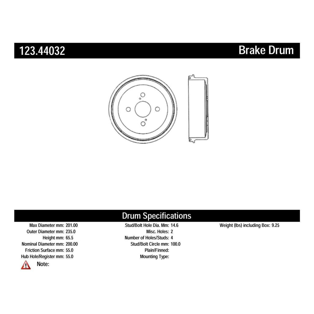 Centric Brake Drum for Prizm, Corolla 123.44032