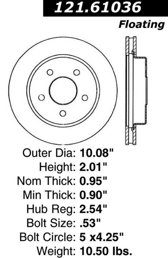 Centric Rear Disc Brake Rotor for Taurus, Continental, Sable (121.61036)