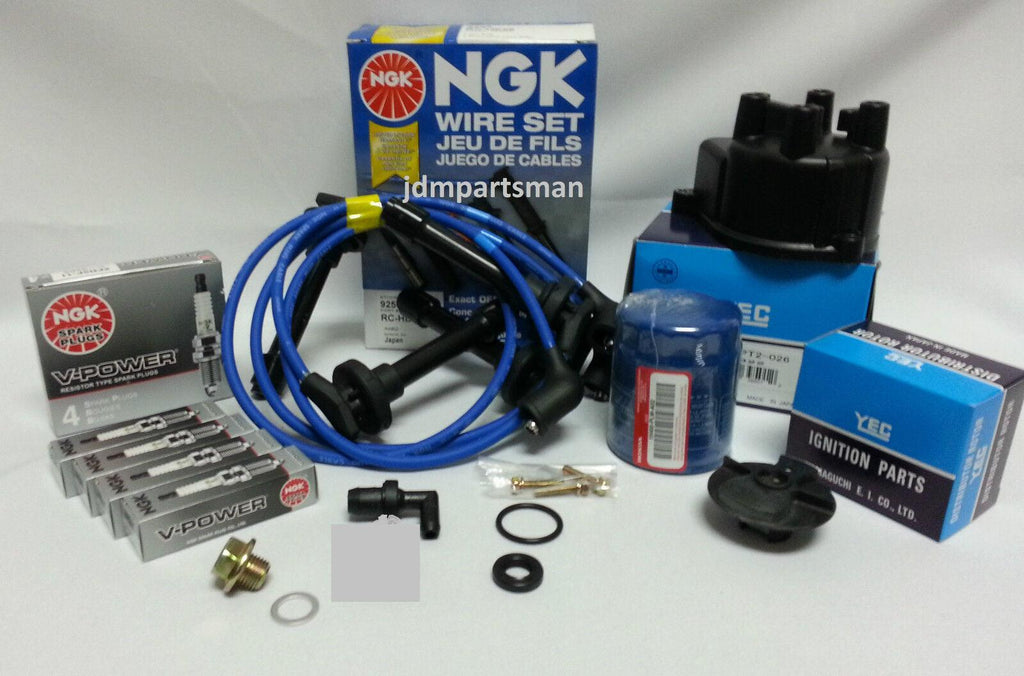 Cap-Rotor-Ngk Wires-Spark Plug-Pcv- Kit Honda 1996-2000 Civic EK EX 1.6L