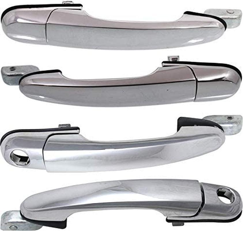 Front and Rear Exterior Door Handle Set of 4 Compatible with 2005-2009 Hyundai Tucson Chrome Driver and Passenger Side