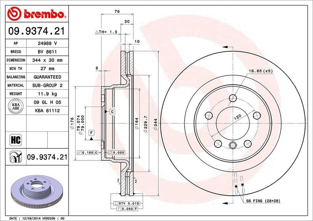 Brembo Front Disc Brake Rotor for 06-09 Land Rover Range Rover (09.9374.21)