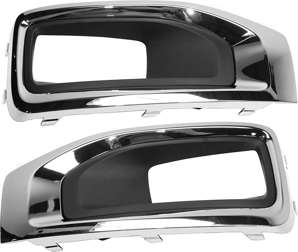 Front Fog Lamp Molding Compatible with 2015-2020 GMC Yukon, GMC Yukon XL Set of 2 Passenger and Driver Side Primed with Chrome Bezel
