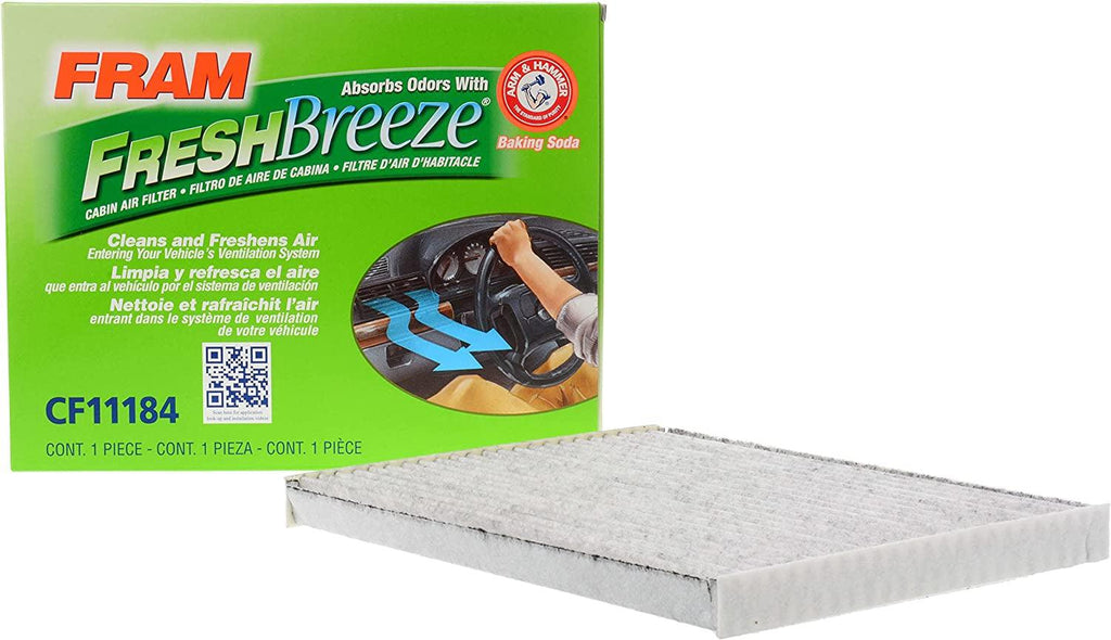 Fresh Breeze Cabin Air Filter Replacement for Car Passenger Compartment W/ Arm and Hammer Baking Soda, Easy Install, CF11184 for Select Hyundai and Kia Vehicles , White