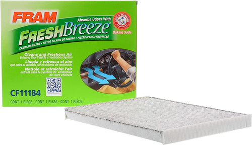 Fresh Breeze Cabin Air Filter Replacement for Car Passenger Compartment W/ Arm and Hammer Baking Soda, Easy Install, CF11184 for Select Hyundai and Kia Vehicles , White