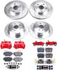 Front and Rear KC2842 Z23 Daily Driver Brake Pad and Rotor Kit with Red Powder Coated Calipers