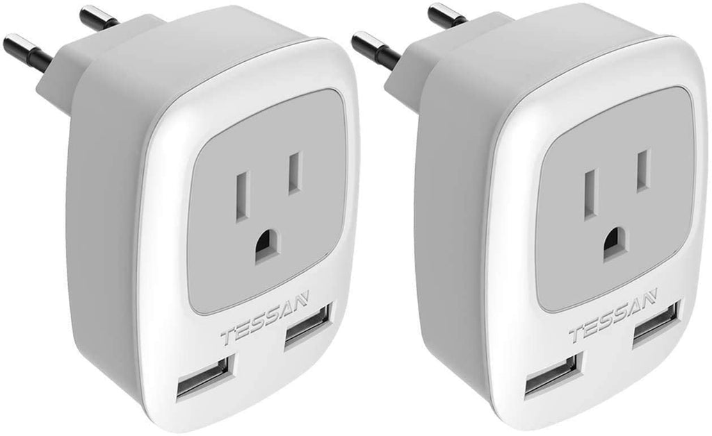 European Travel Plug Adapter 2 Pack,  International Power Outlet Adaptor with 2 USB, Type C Charger from USA to Most of Europe EU Spain Iceland Germany France Italy Israel