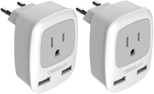 European Travel Plug Adapter 2 Pack,  International Power Outlet Adaptor with 2 USB, Type C Charger from USA to Most of Europe EU Spain Iceland Germany France Italy Israel