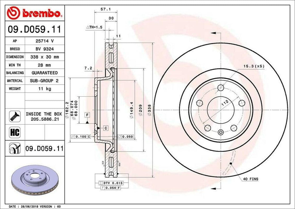 Brembo Front Disc Brake Rotor for Audi (09.D059.11)