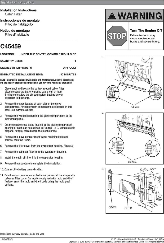 C45459 one Advanced Cabin Air Filter Compatible with Select Honda and Acura