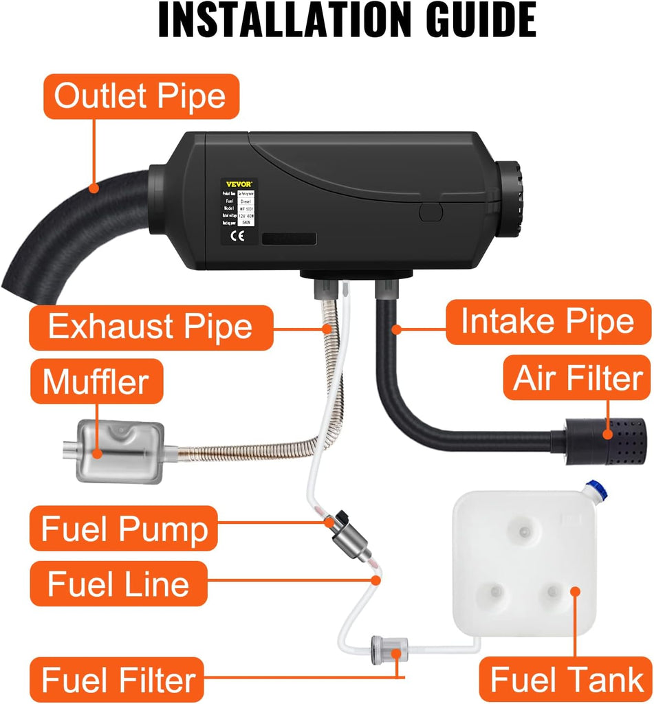 5KW Diesel Air Heater 12V Diesel Parking Heater Double Mufflers 5KW Diesel Heater with LCD Thermostat for RV Bus Trailer Motorhome and Boats