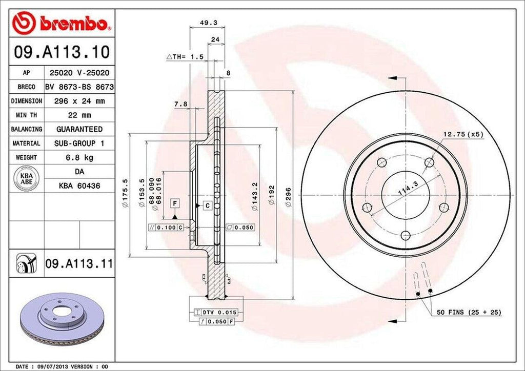 Brembo Front Disc Brake Rotor for Altima, I35, Maxima (09.A113.11)