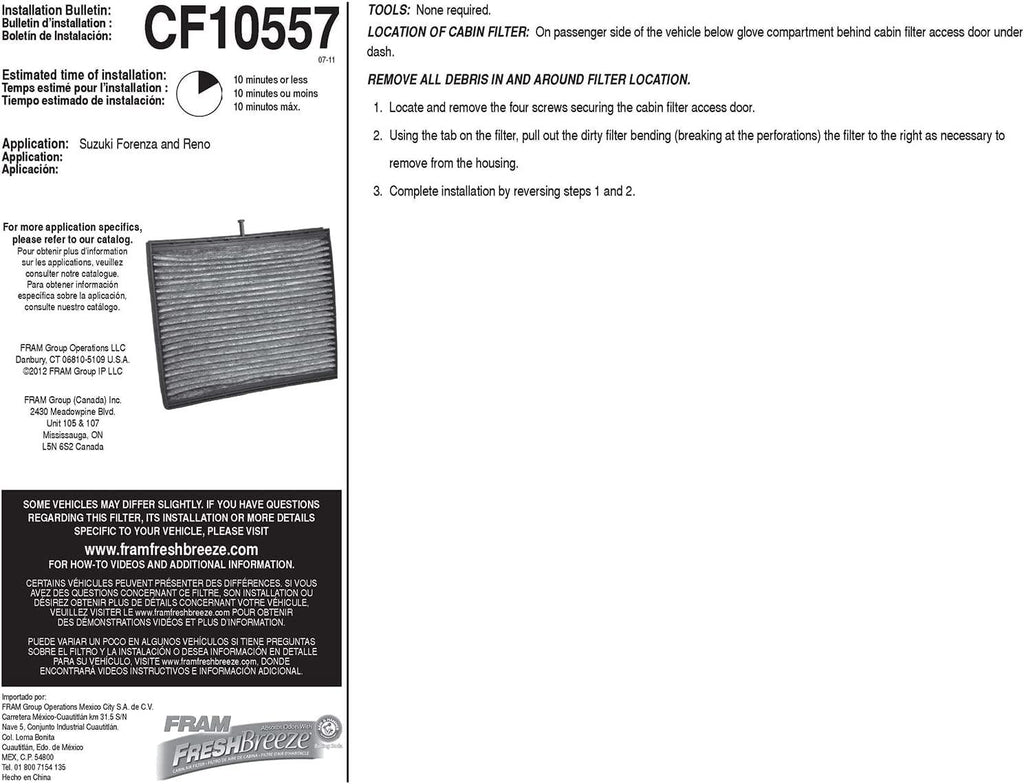 Fresh Breeze Cabin Air Filter Replacement for Car Passenger Compartment W/ Arm and Hammer Baking Soda, Easy Install, CF10557 for Gm/Suzuki Vehicles , White