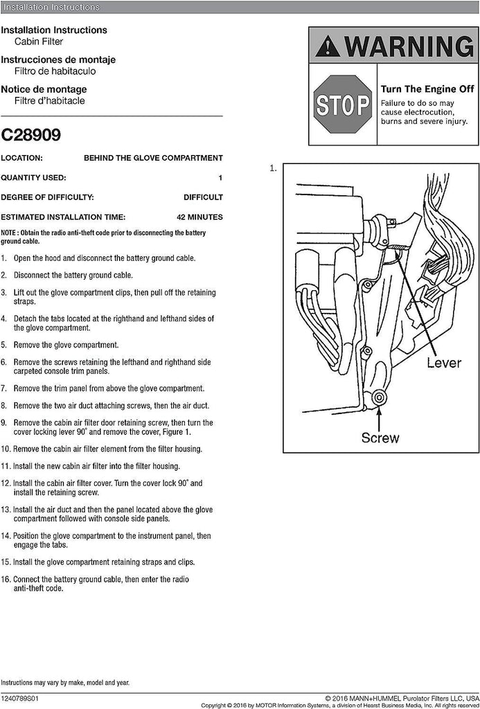 C28909 one Advanced Cabin Air Filter Compatible with Select BMW Vehicles