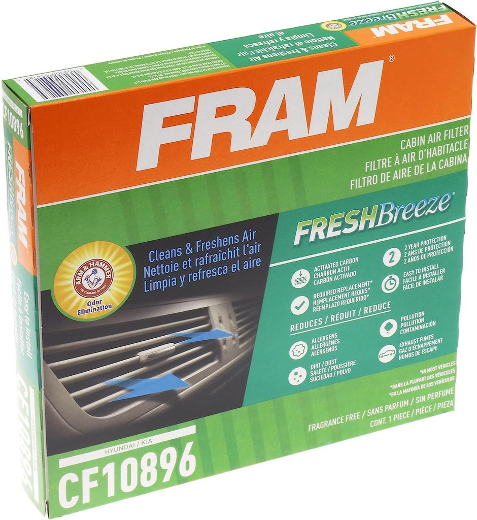 Fresh Breeze Cabin Air Filter Replacement for Car Passenger Compartment W/ Arm and Hammer Baking Soda, Easy Install, CF10896 for Hyundai / Kia Vehicles