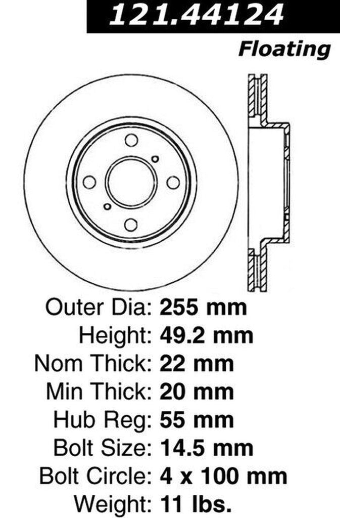 Centric Front Disc Brake Rotor for 01-03 Prius (121.44124)