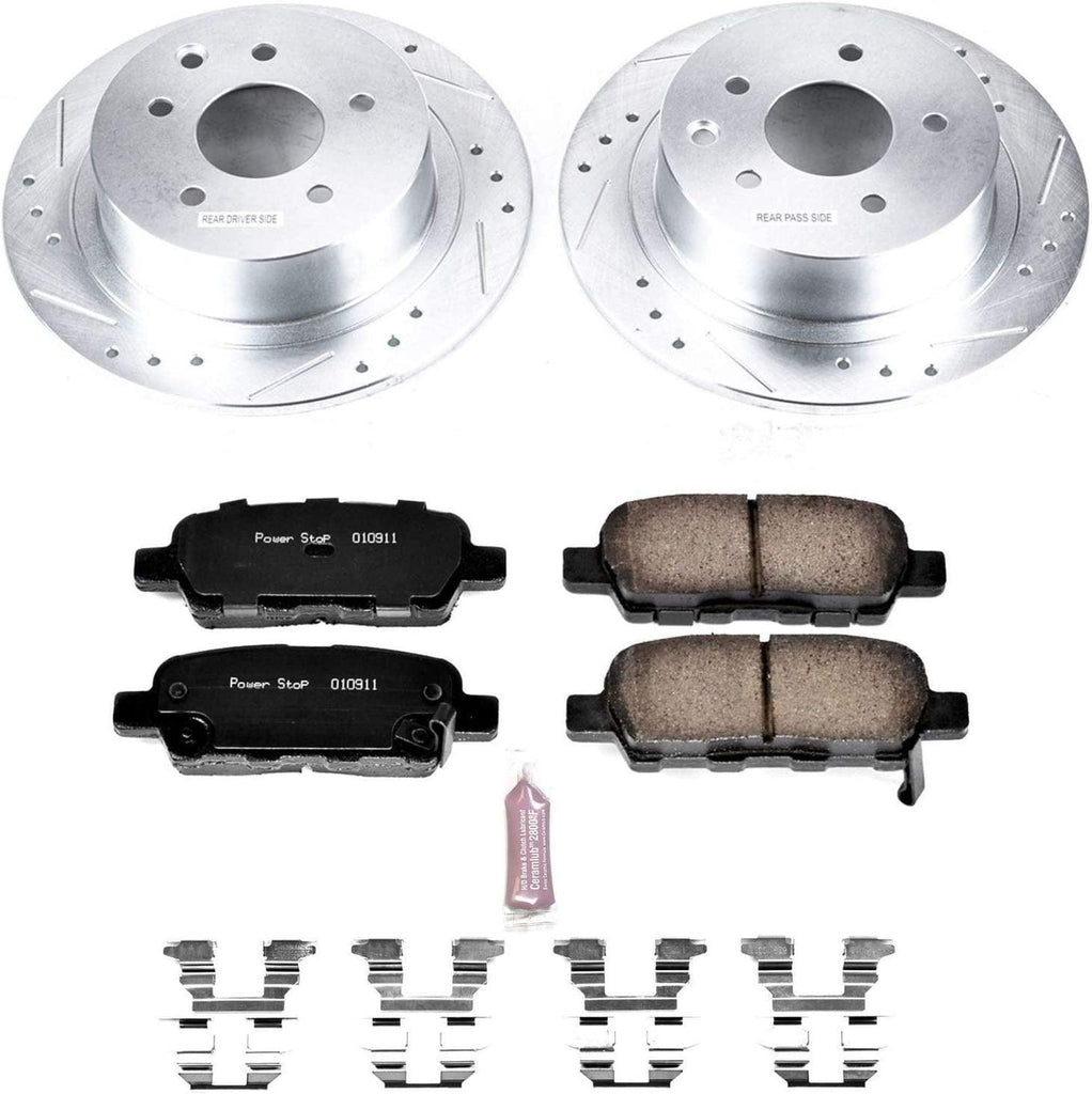 K7864 Rear Z23 Carbon Fiber Brake Pads with Drilled & Slotted Brake Rotors Kit