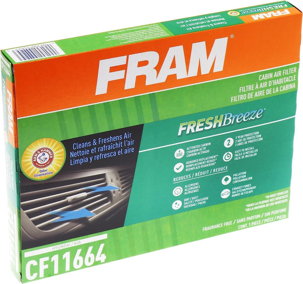 Fresh Breeze Cabin Air Filter Replacement for Car Passenger Compartment W/ Arm and Hammer Baking Soda, Easy Install, CF11664 for Hyundai / Kia Vehicles
