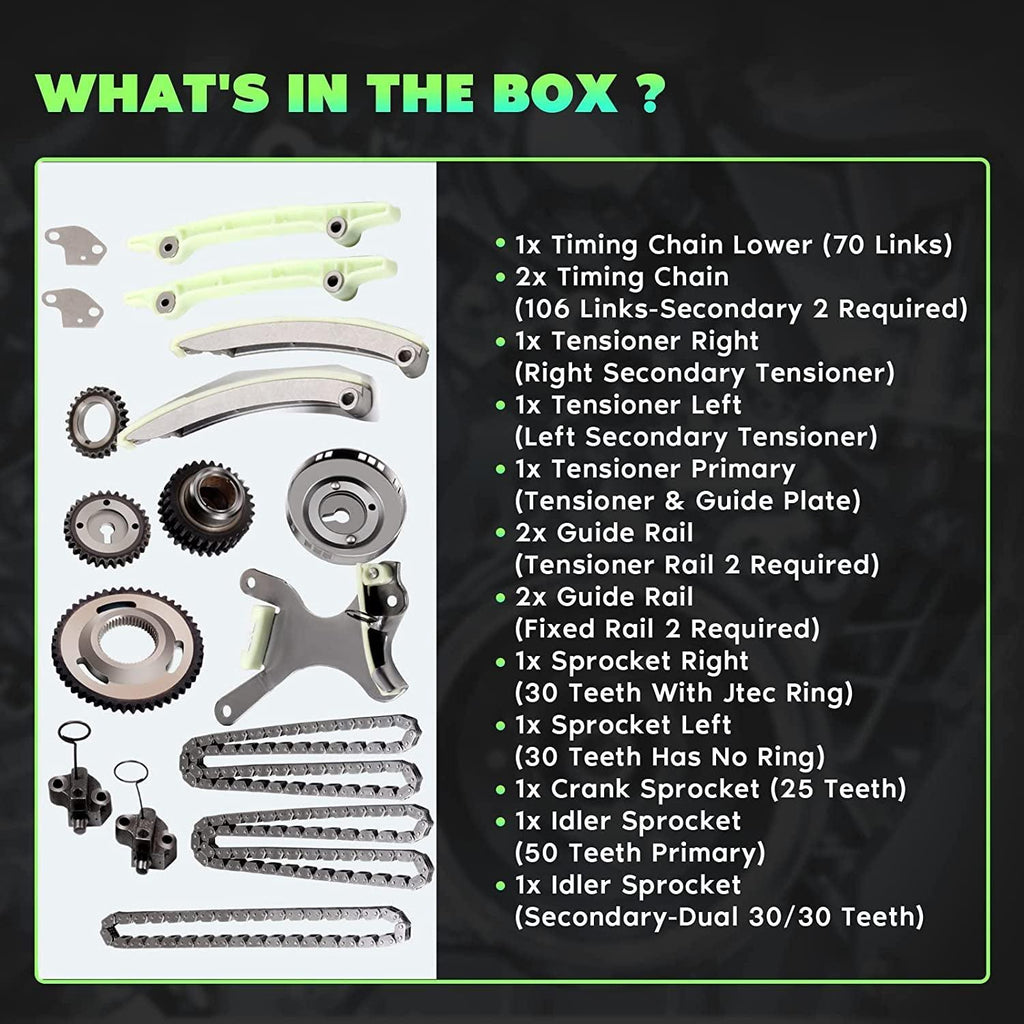 Timing Chain Kit (JTEC Gear) Automotive Replacement Timing Parts Chain Sets TK5047 Fits for 1999-2004 Dodge Jeep 4.7L 4.7