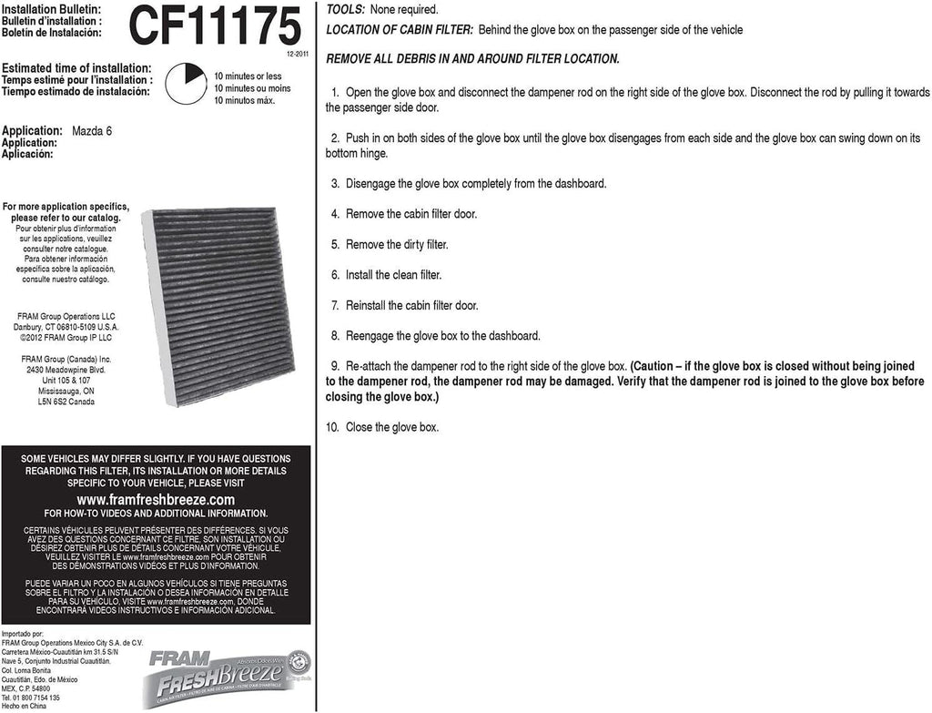 Fresh Breeze Cabin Air Filter with Arm & Hammer Baking Soda, CF11175 for Mazda Vehicles