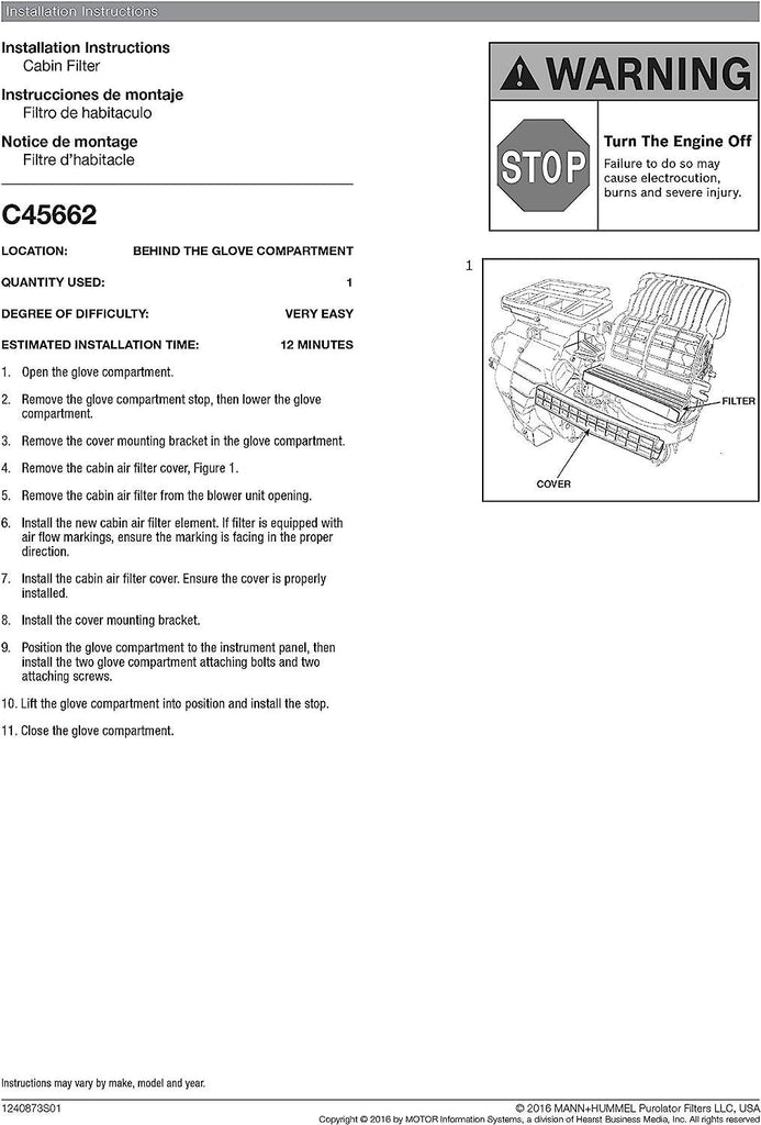C45662 one Advanced Cabin Air Filter Compatible with Select Hyundai and Kia