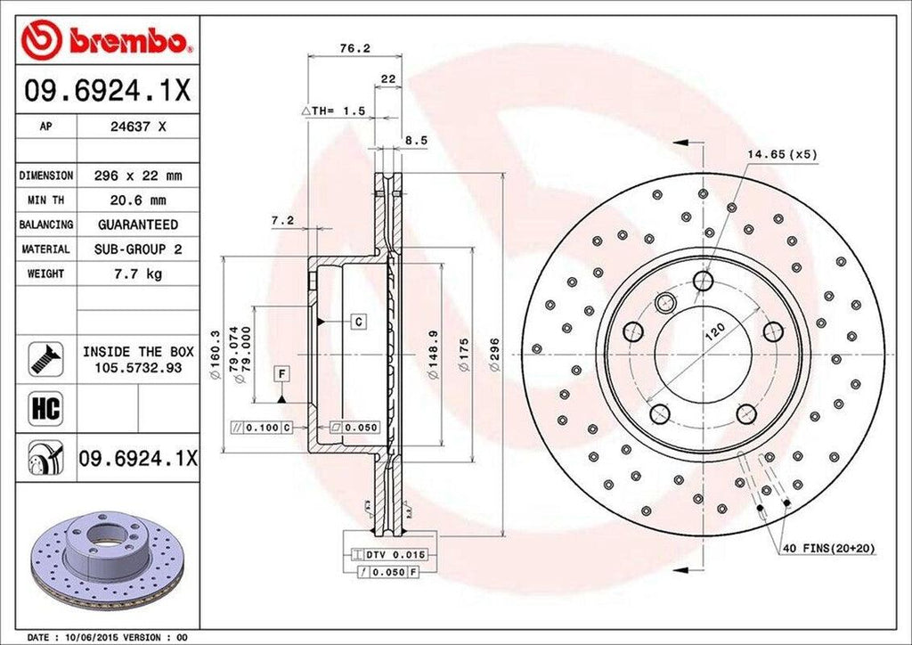 Brembo Front Disc Brake Rotor for 525I, 528I (09.6924.1X)