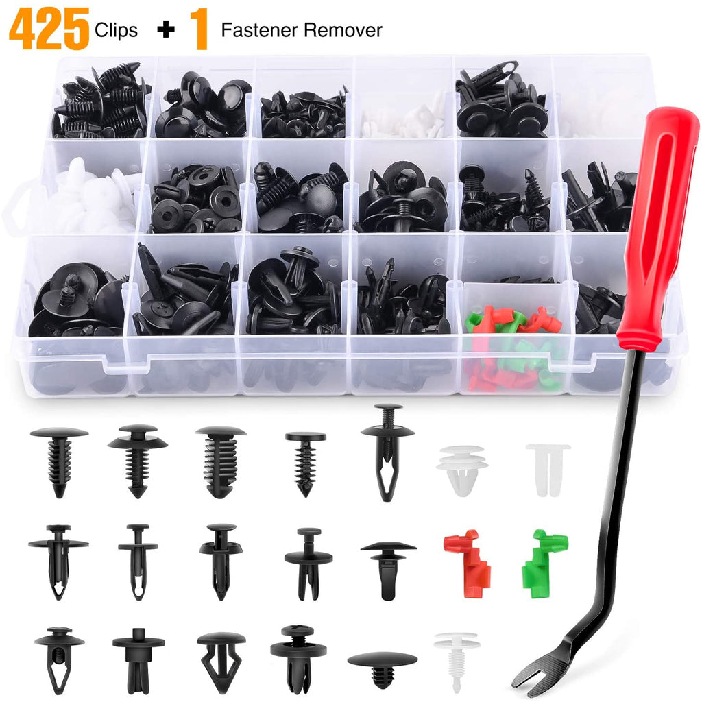 GOOACC 425 Pcs Car Body Retainer Clips Set Tailgate Handle Rod Clip Fastener Remover - 19 Popular Sizes Auto Push Pin Rivets -Door Trim Panel Clips for GM Ford Toyota Honda Chrysler