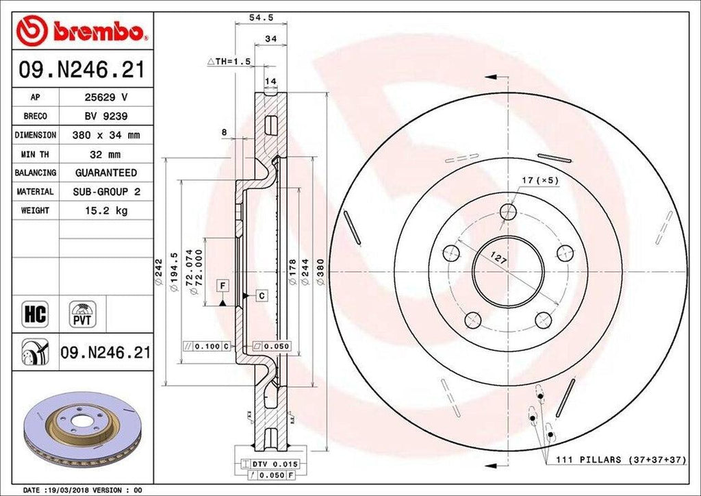 Brembo Front Disc Brake Rotor for Durango, Grand Cherokee (09.N246.21)